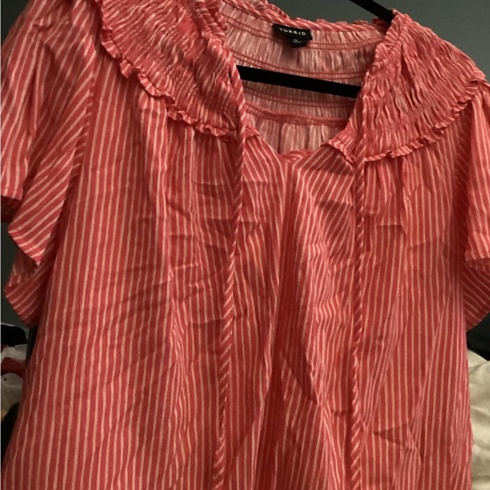 Torrid Striped Blouse Front Ties Women's Size 0 (Large/Size 12) NWOT